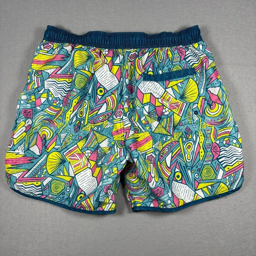 Rowdy Gentleman Mens M Swim Trunks‎ Blue Geometric Printed Drawstring Mesh Lined